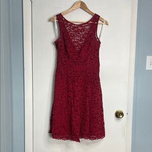 David's Bridal Burgundy Lace Mini Dress